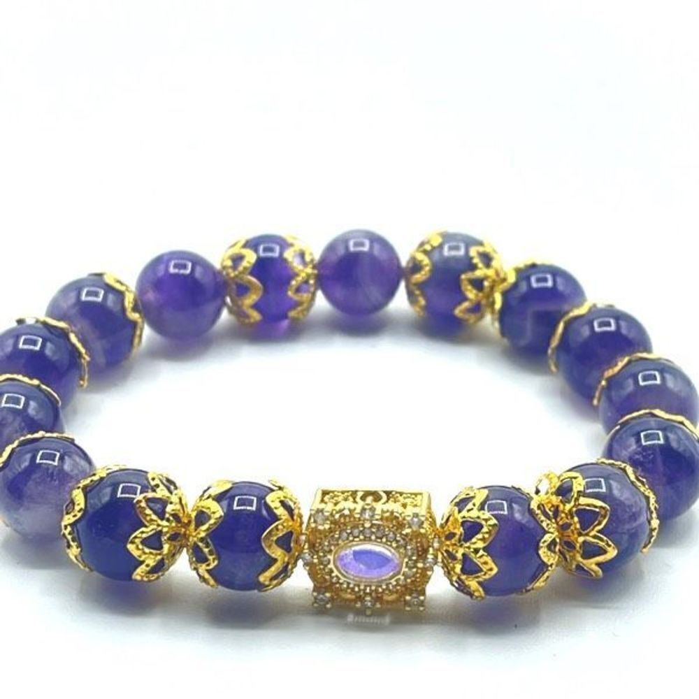 Amethyst beaded stretch bracelet ONE NEW crystal healing reiki meditation